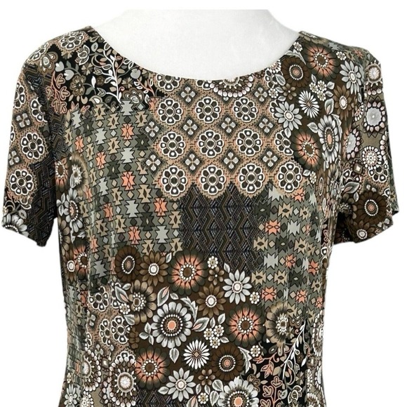 Northstyle Brown Multicolored Fit and Flare Short Sleeve Floral Dress Size 6 - Picture 2 of 15